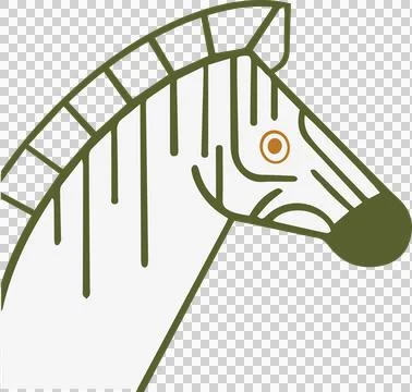 Stylized zebra head vector depicting green-striped profile with blocky mane, Illustrazione stock