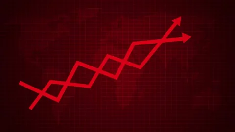 Stylized Zigzag Line Graph Arrow Animation on Dark Grid Background Stock Footage 309958807