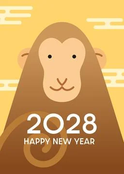 Stylized zodiac monkey face vector card 스톡 일러스트