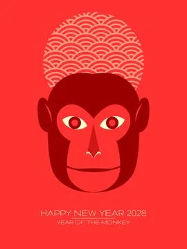 Stylized zodiac monkey vector poster Illustrazione stock