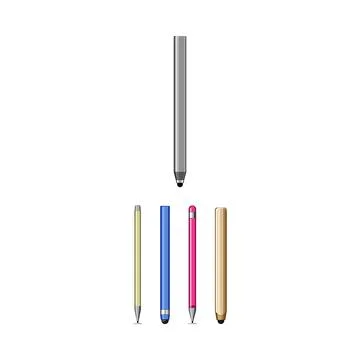 Stylus collection displaying various modern digital pens Illustrazione stock