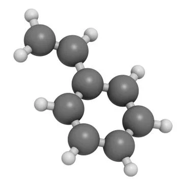 Styrene (vinyl benzene), polystyrene (ps) plastic building block. Stock Illustration