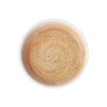 Styrofoam cup with coffee isolated on white, top view Stock Photos