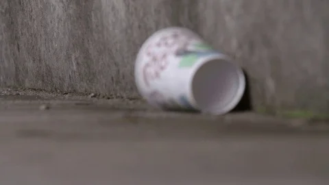 Styrofoam cup trash laying on the ground Stock Footage 77082577