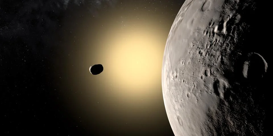 Styx orbiting near Charon. Pluto moons Stock Illustration
