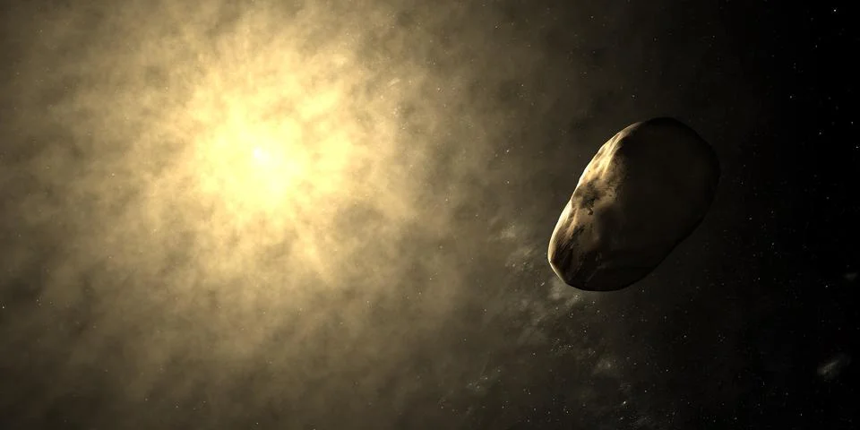 Styx orbiting in the outer space with solar atmosphere at background Stock Illustration