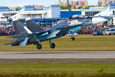 Su-30SM is taking off. Stock Photos