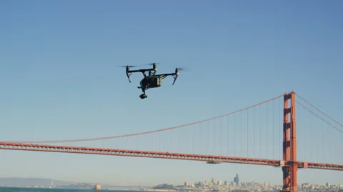 SUAS drone over Pacific Ocean with Golden Gate Bridge and San Francisco behind Stock-Footage 242831950