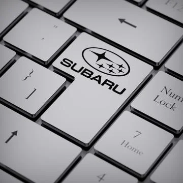 Subaru logo notebook keycap 3d illustration stock market editorial Stock Photos