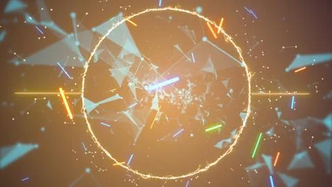 Subatomic energy released. Neon blue plexus networks coming through abstract Stock Illustration