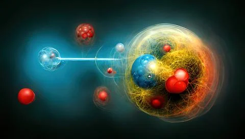 A subatomic particle is a particle which is part of an atom such as an electr Illustrazione stock