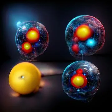 A subatomic particle is a particle which is part of an atom such as an electr Stock Illustration