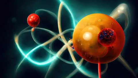 A subatomic particle is a particle which is part of an atom such as an electr Stock Illustration