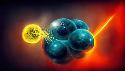 A subatomic particle is a particle which is part of an atom such as an electr Stock Illustration