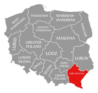 Subcarpathia red highlighted in map of Poland Stock Illustration
