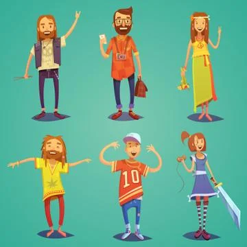 Subculture Hipster People Cartoon Figures Set Stock-Illustration