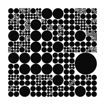 Subdivided circle grid system. Randomly sized spheres with fixed space betwee Stock Illustration