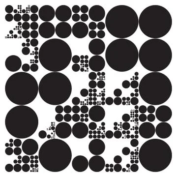 Subdivided circle grid system. Randomly sized spheres with fixed space betwee Stock Illustration