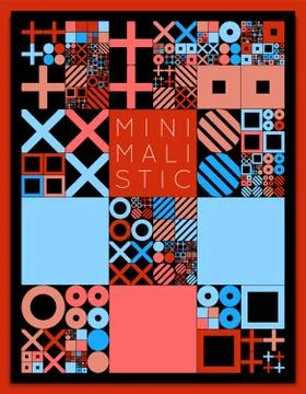 Subdivided grid system with symbols. Randomly sized objects with fixed space  Illustrazione stock