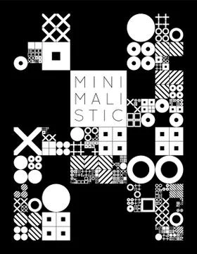 Subdivided grid system with symbols. Randomly sized objects with fixed space  Illustrazione stock