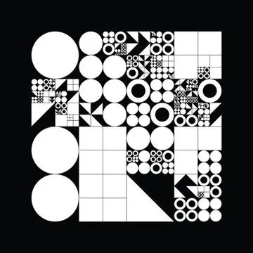 Subdivided grid system with symbols. Randomly sized objects with fixed space  Illustrazione stock