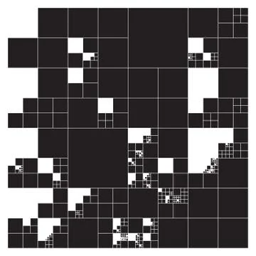 Subdivided squares grid system. Randomly sized polygons with fixed space betw 스톡 일러스트