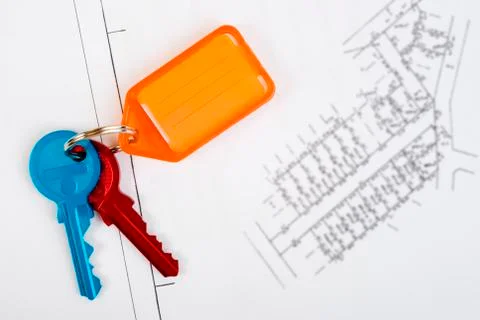 Subdivision plan and keys Stock Photos
