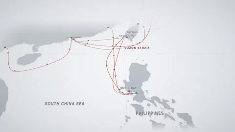 Subic bay to kaohsiung container cargo shipping route map animation seamless Stock Footage 345938151