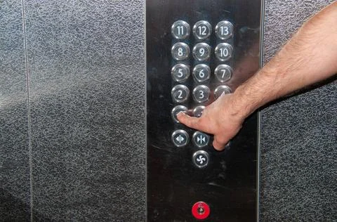Subject shooting The control panel of the Kone elevator of a multi-storey ... Stock Photos