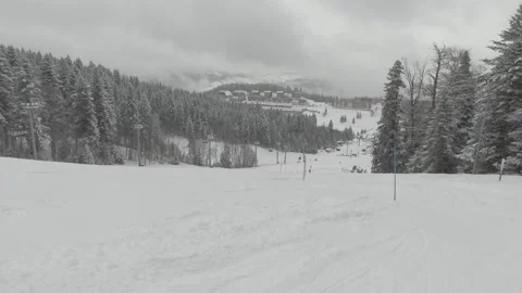SUBJECTIVE FRAME OF SKIING ON A STEEP TRACK Stock Footage 223378985