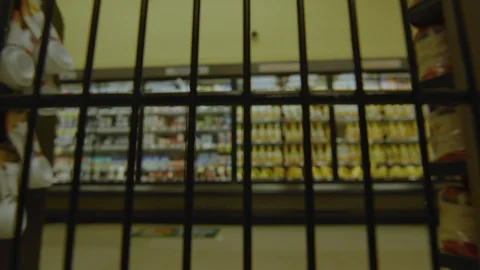 Subjective POV from inside cart as it moves around supermarket Stockbeeldmateriaal 120749550