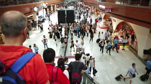 Subjective shot from the automatic escalator in Istambul Gokcen Int. Airport Stock Footage 68985586