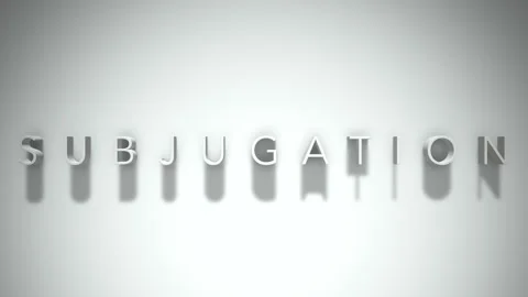 Subjugation 3D title animation with shadows on a white background Stock Footage 297047502