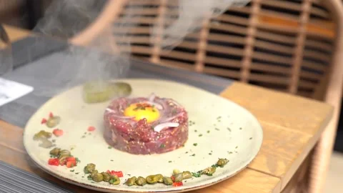Sublime plate of top quality beef tartare. Stock Footage 204420252