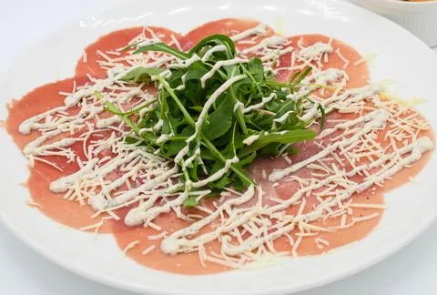 Sublime quality beef carpaccio dish Stock Photos