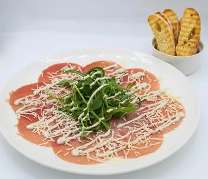 Sublime quality beef carpaccio dish Stock Photos