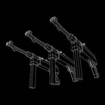 Submachine gun german MP 40 world war 2 firearms pistol Stock Illustration