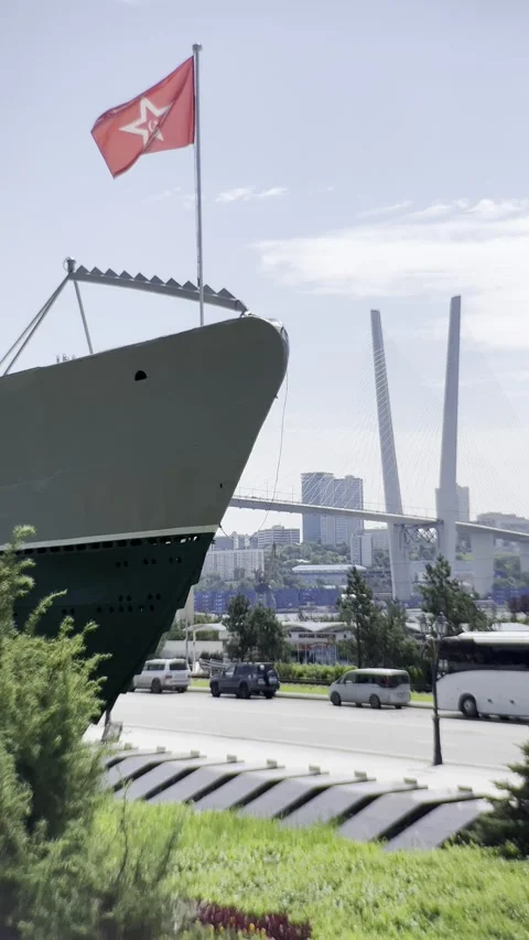 Submarine on the background of the bridge Stock Footage 248518782