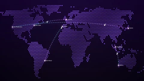 Submarine Cable Network on Cyber Map Stock Footage 341360817