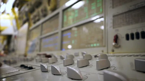 Submarine control panel. A man looks at the screens with indications and Stock-Footage 105823439