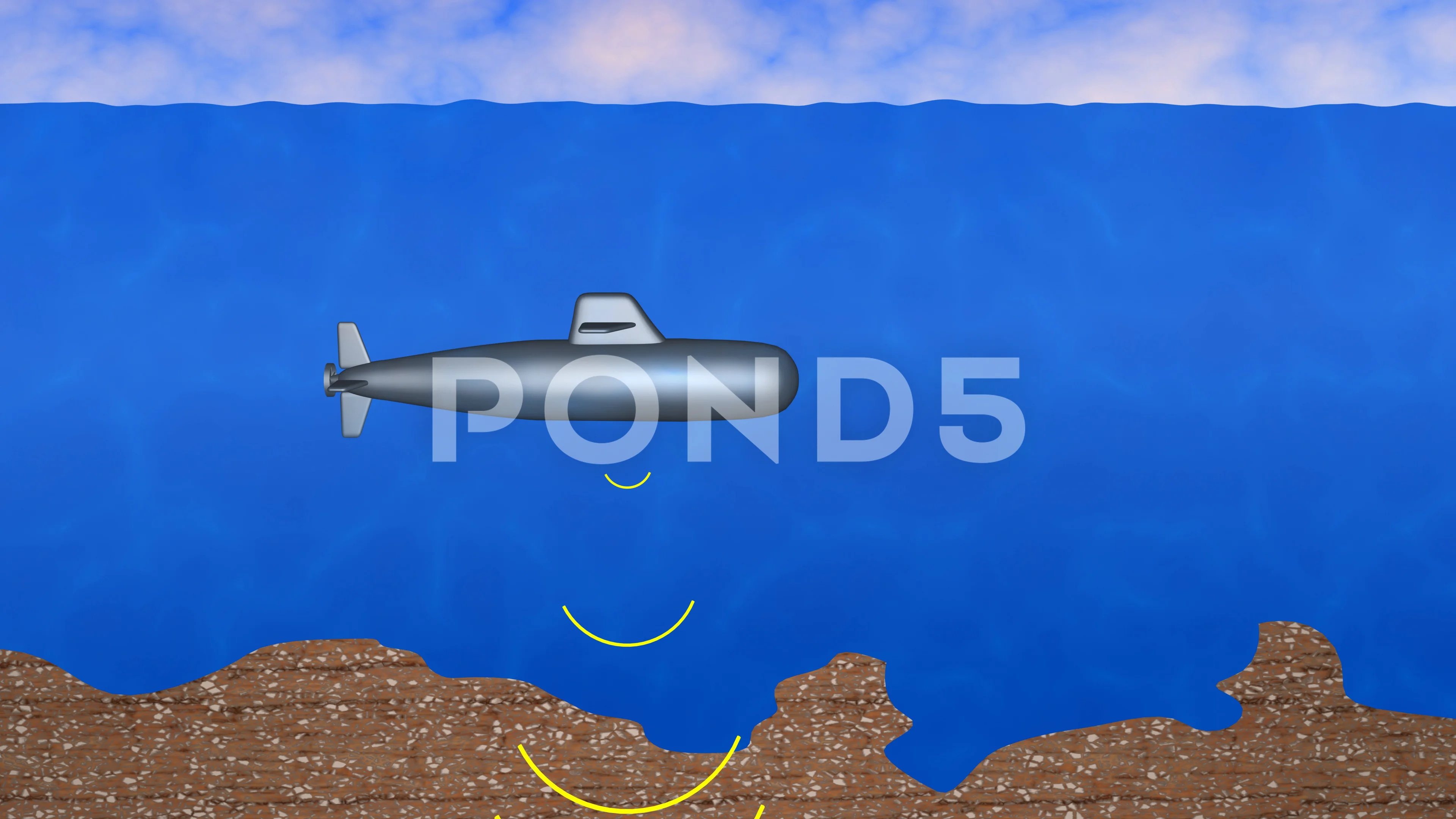 Submarine emitting sonar signals into de... | Stock Video | Pond5