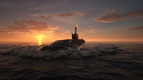 Submarine floating in ocean Stock Footage 122695505