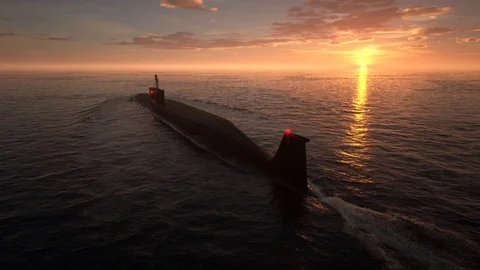 Submarine floating in ocean Stock Footage 124063386