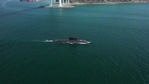A submarine is floating in the sea. Stock Footage 159525170