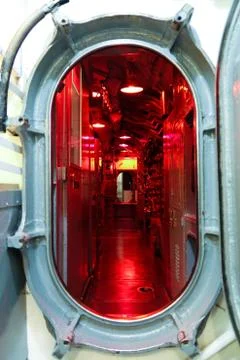 Submarine hatch leading to command center Stock Photos
