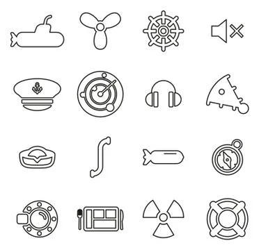 Submarine Icons Thin Line Vector Illustration Set Stock Illustration
