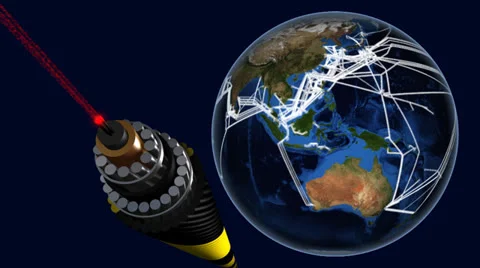 Submarine internet network map and fiber optic cable. Stock Footage 25916605