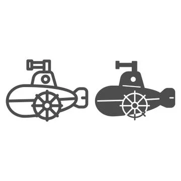 Submarine model line and solid icon, Kids toys concept, cheerful submarine sign 스톡 일러스트