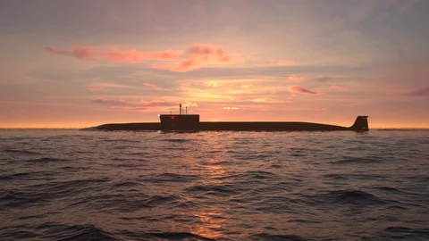 Submarine in ocean at sunset Stock Footage 123422111