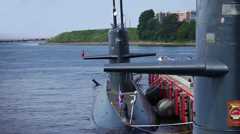Submarine at the pier 264 Stock Footage 25637414